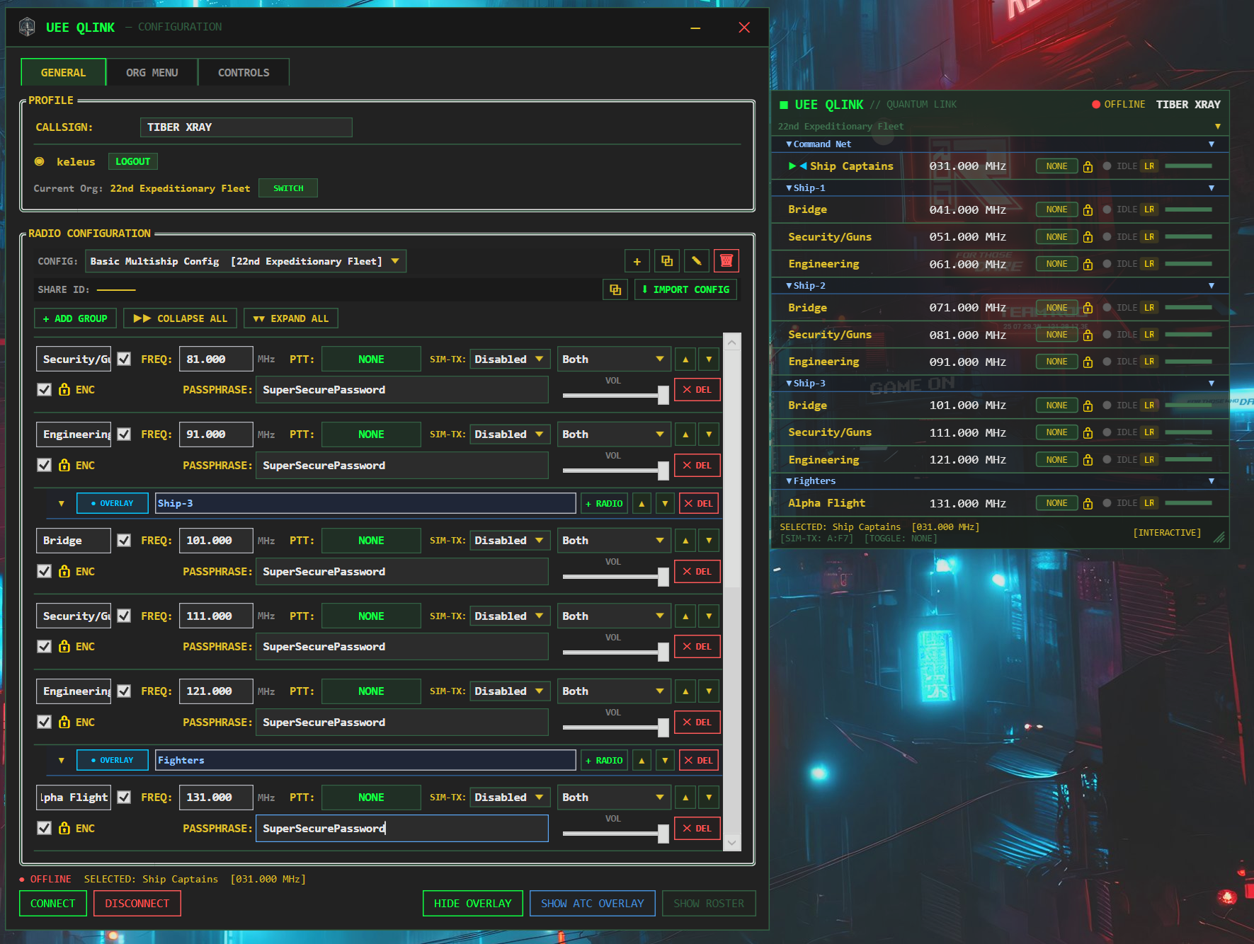 QLink multi-ship org config example